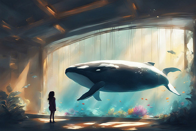 At the bottom aquarium child coralreef digital digital illustration digital painting expressive fish girl illustration litlegirl orca seacreature underwater water whale