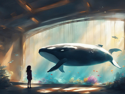 At the bottom aquarium child coralreef digital digital illustration digital painting expressive fish girl illustration litlegirl orca seacreature underwater water whale