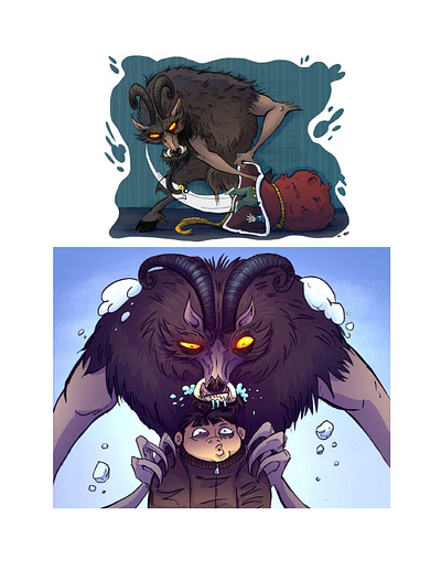 Krampus vs. Franklin character design concept art creature design illustration storytelling