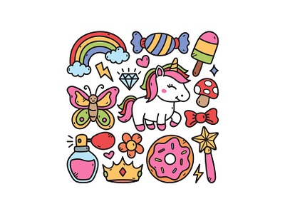 Unicorn Doodle Set cute doodle illustration vector