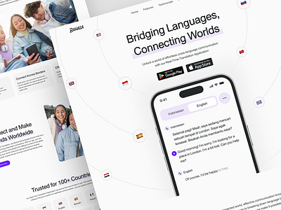 Bahasa - Real-Time Translation Website application bahasa clean design landing page language learning translate translation translator travel ui web website words