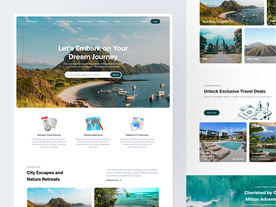 TimeTravel - Travel Landing Page accomodations booking card case study city clean dipa inhouse flight hospitality hotel landing page packages planning reservations travel travel agency ui ui design user friendly web design