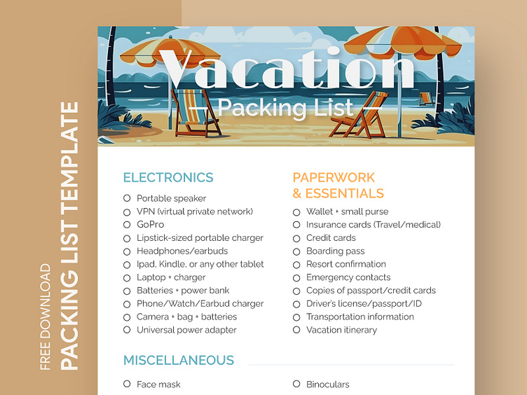 Editable Resort Vacation Packing List Free Google Docs Template by