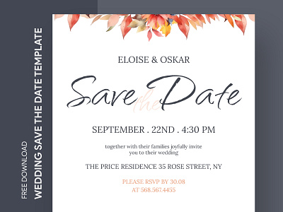 Autumn Wedding Save the Date Free Google Docs Template autumn card date design docs document fall free template free template google docs google google docs leaf fall marriage print printing save template templates wedding word