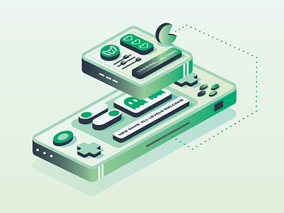 Illustration for The Inner Gamer podcast abstract brand branding console design drawing game gamer gradient graphic design green illustration isometric minimal minimalism pacman player one video game