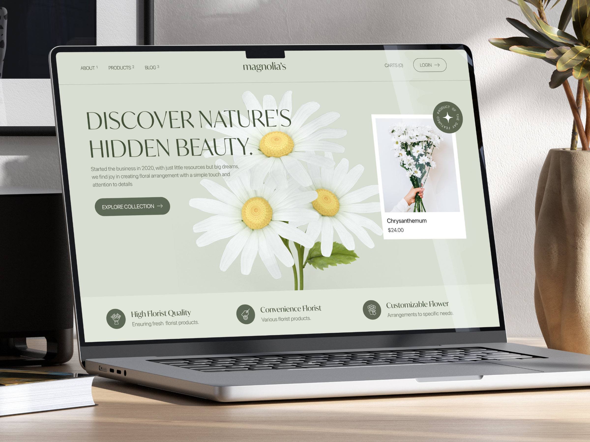 Magnolia's - Florist Website aesthetic design e commerce ecommerce florist flower flower store green landing landing page plant plant store shop shopping store ui user interface ux web design website