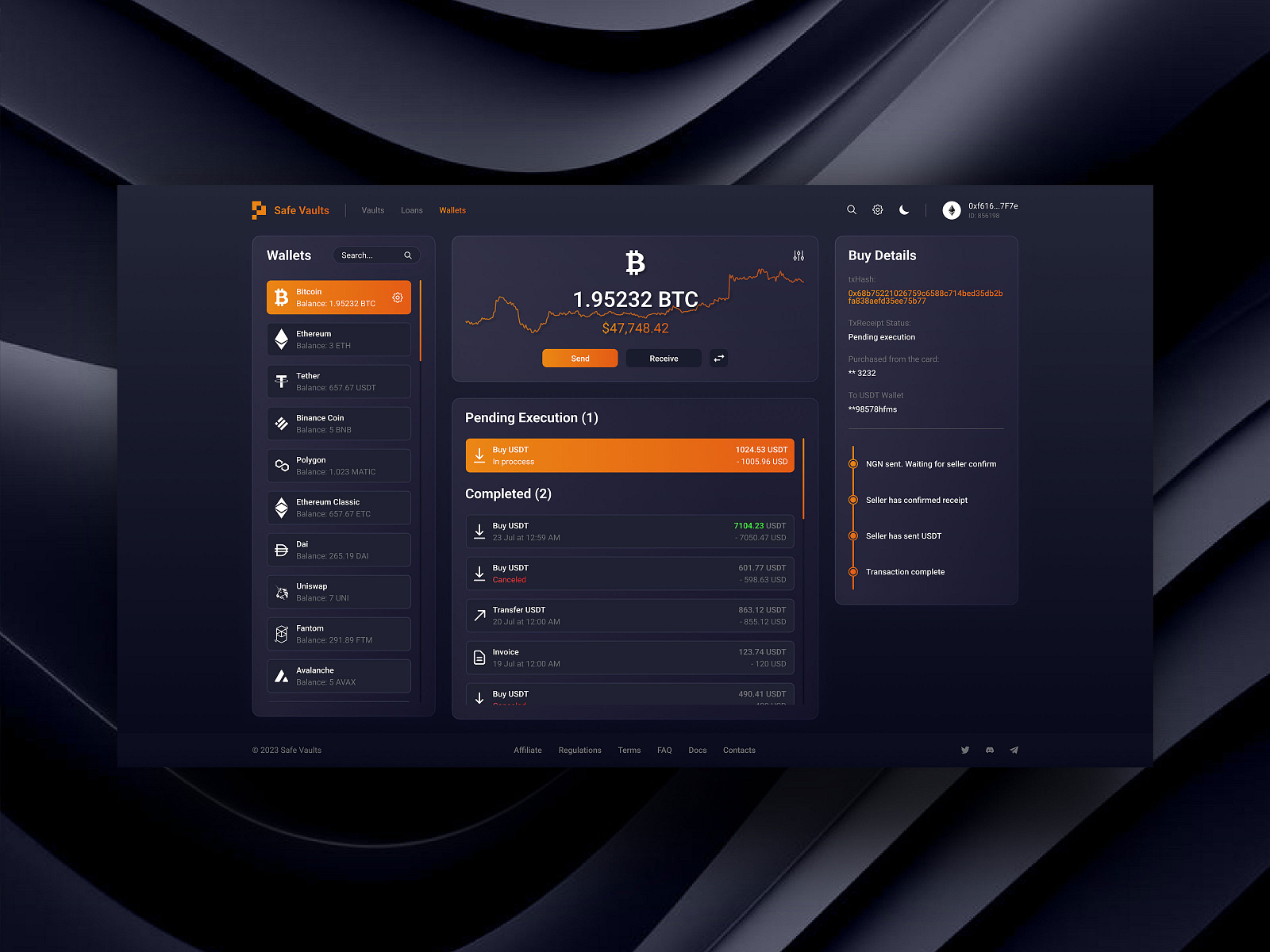 DeFi Safe Vaults 3 App UI/UX Crypto Wallet Dashboard Page by Extej