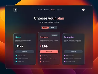 Pricing for AI integration service ai aiintegration branding darkmode figma landingpage saas saaslandingpage ui uifigma uiux webdesign webui