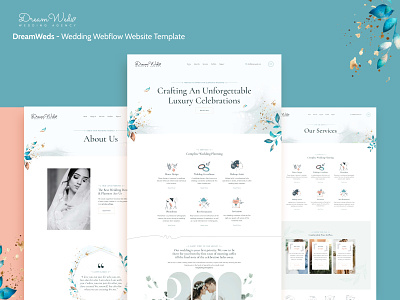 DreamWeds - Wedding & Event Planners Webflow Website Template agency best website branding celebration organizers design digital studios graphic design makeup artist party decoration firms photographers template ui uiux designer web designer webflow website website builders wedding consultants wedding dress designers wedding planners