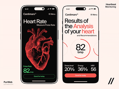 Heart Rate Monitoring Mobile iOS App analysis android animation app app design app interaction dashboard design health healthcare ios medecine mobile mobile app mobile ui monitoring motion online ui ux