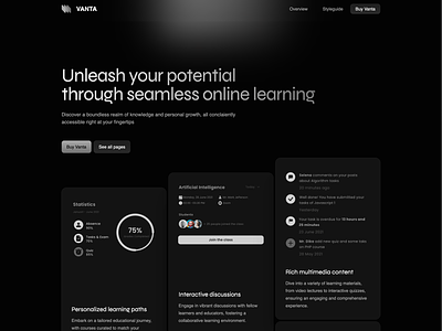 Vanta - E-Learning multipage theme. darkmode e learning hero section lesson multipage personal profile pricing saas tailwindcss theme