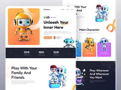 Gemkeun - Game Landing Page character clean colorful design game landing page game ui gameinterface graphic design hero homepage design illustration landing page typography u ui ui design user interface ux web design web page