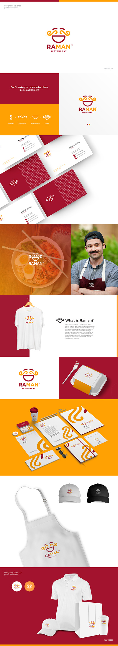 Logo & Brand Identity Pack for Raman Restaurant asian branding food graphic design logo moustache noodles ramen restaurant
