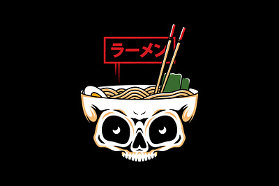 Skull Head Ramen Bowl Logo Template brand identity branding creative design cute food funny halloween humor illustration japan japanese logo design logo template noodle noodles ramen restaurant skull stock logo vector