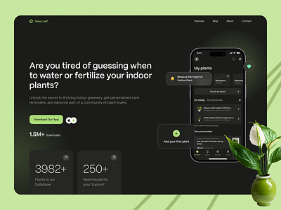 Dew Leaf: Your Green Companion [Landing Page] app design landing page landing pages mobile mobile app plant plant care plant website ui ux