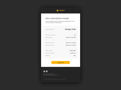 Receipt add on services app auto renewal cancellation policy dailyui design email figma ios payment method receipt renewal date subscription fee subscription id subscription name subscription tier total amount ui ui design
