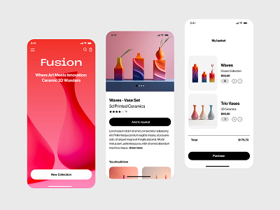 Fusion App 3d 3d ceramic app branding ceramic ceramic shop graphic design shop shopping app ui ux