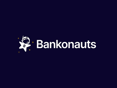 Bankonauts logo design animated logo astronauts bank promotions banking branding finances fintech logo logo design logotype space stars