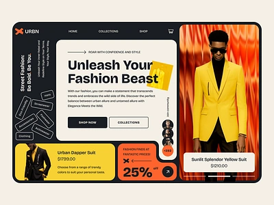 Fashion Store Website bento bento cards bento grid clothes design fashion fashion store grid landing page lookbook online shop orange shop store typography ui ux web design website yellow