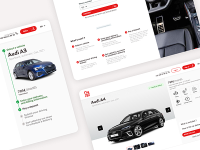 Car rental check out flow car checkout desktop red and black stepper web design