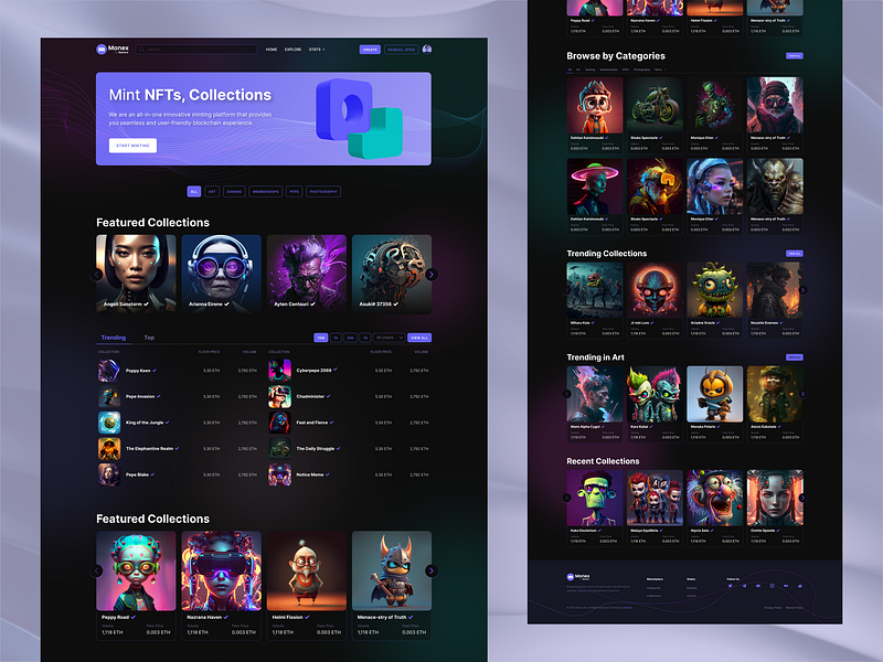 Landing Page | NFT Marketplace 3d robotics blockchain project creative crypto market crypto trading dark mode dark theme futuristic home page homepage landing page nft marketplace nfts ui ui design ux web application web design