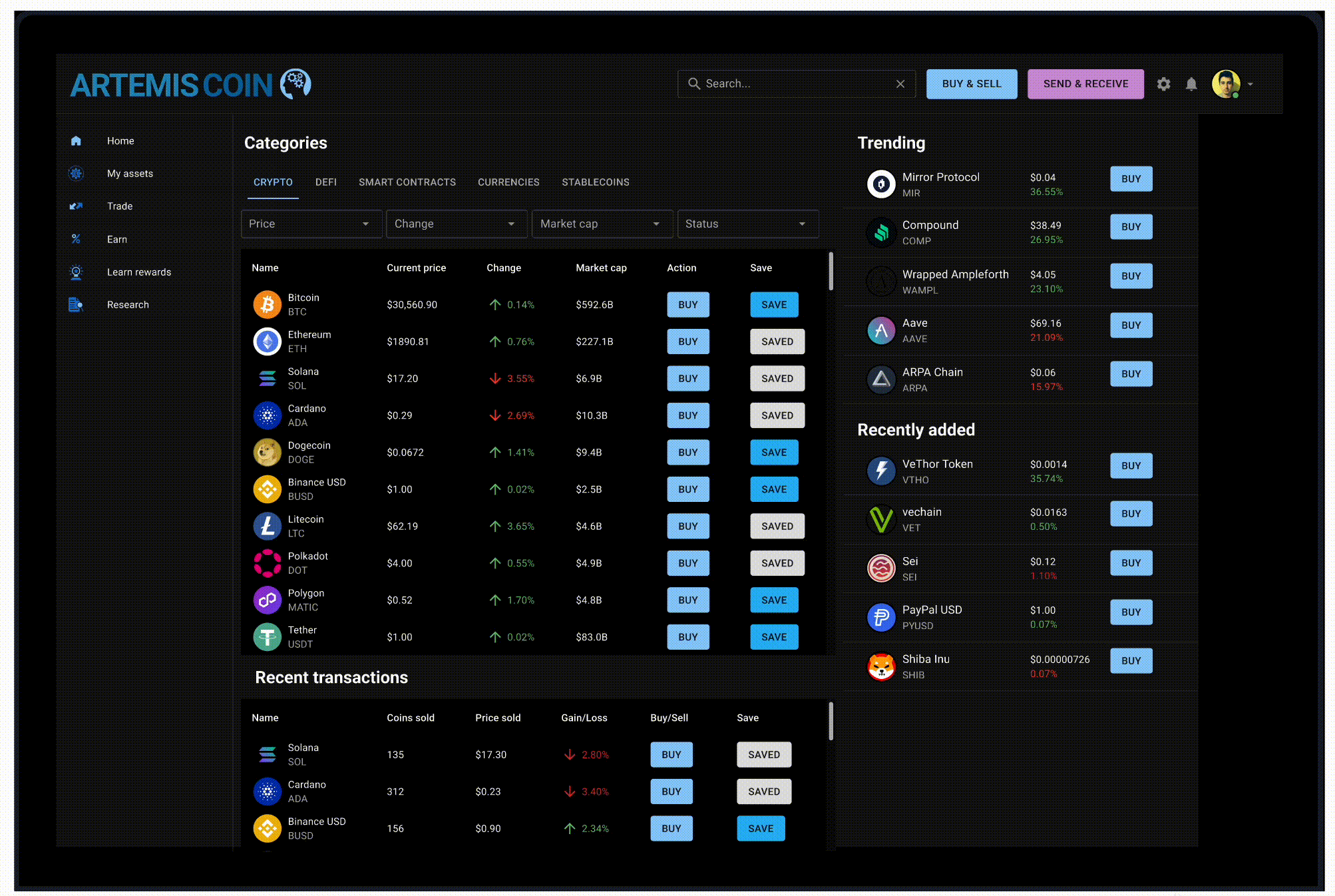 Crypto Marketplace (Browse Stats) - Dark Mode blockchain coinbase crypto design design system figma finance financial marketplace material ui ui design uidesign uiux user inteface userexperiance userinterfacedesign uxdesign