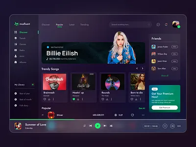 Music Streaming Web App Design admin dashboard admin ui dashboard design agency development graphic design graphics illustration music music app saas song stories stream music ui ui trend user experience ux web app youtube