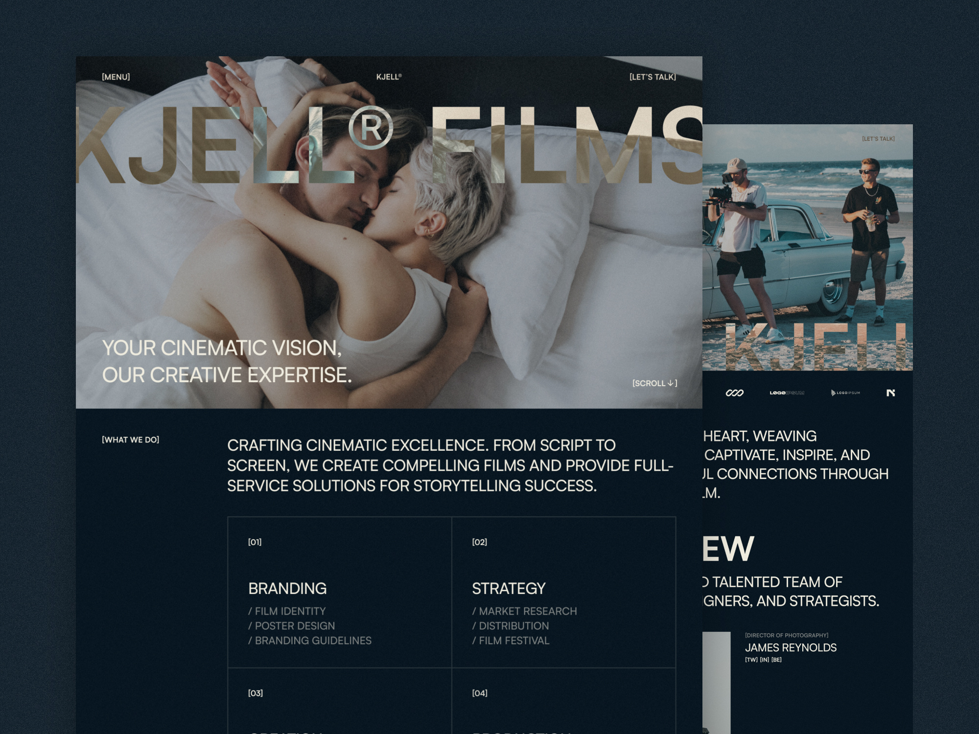 Kjell - Agency & Portfolio Framer Template animation blog cinema design film framer movie portfolio template social media template web design webdesign webflow website website design