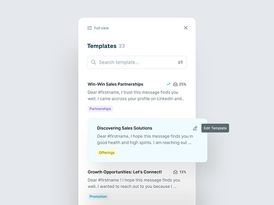 Message Templates with Variables — Surfe UI add message template add template clean design components design system edit template email illustrations message templates minimalistic design no templates product desing saas saas product templates ui ui components ui design uxui variables