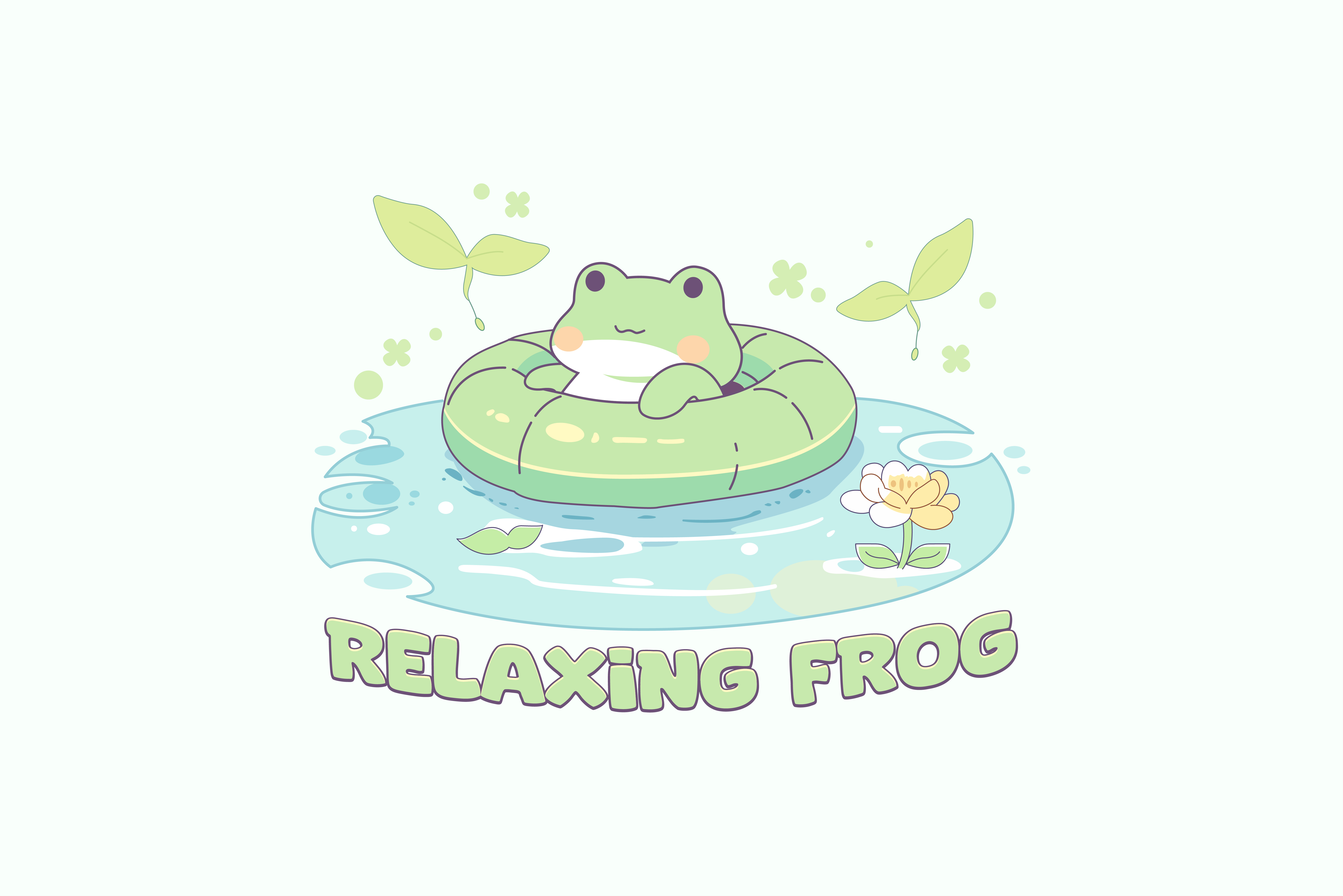 Illustration of a cute frog with a float in a puddle by Muhammad