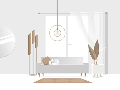 Kitty's house adobe illustrator appointment cat cute art furniture graphic design house illustration interior light design minimalistic modern room vector white and gold