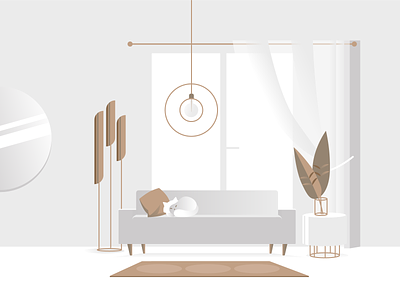 Kitty's house adobe illustrator appointment cat cute art furniture graphic design house illustration interior light design minimalistic modern room vector white and gold