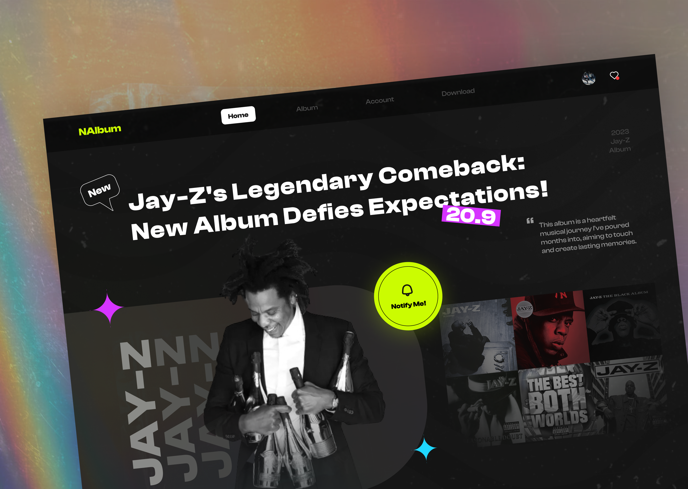 Hero Section - Share Album UI Desktop ui userinterface