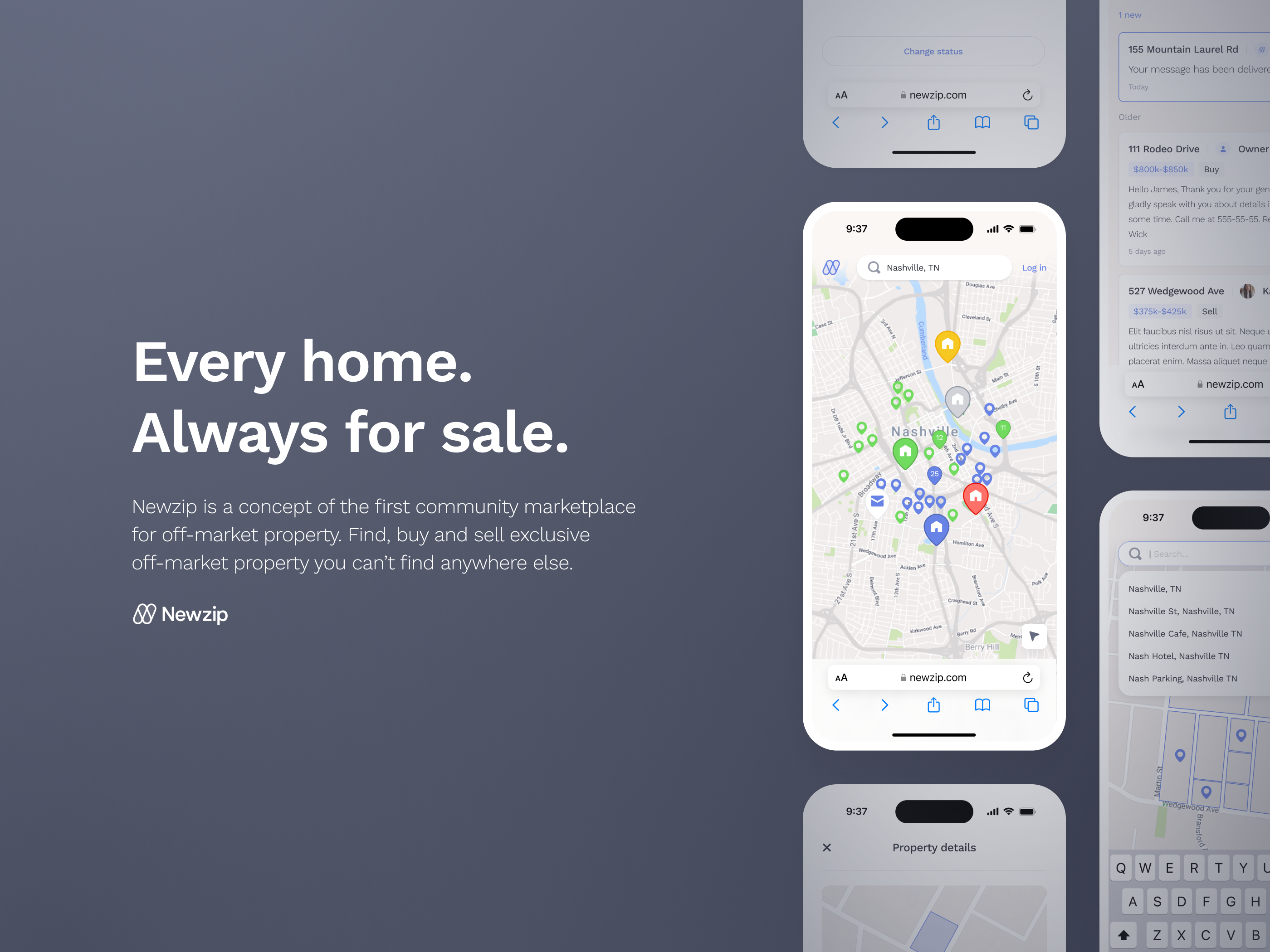 Newzip - marketplace for off-market property design map marketplace mobile product design property real estate search ui ux webapp yc