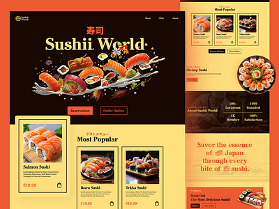 Sushii World - Japanese food restaurant landing page branding food landing page minimalist product design restaurant website sushi ui ux vibrant web design web ui