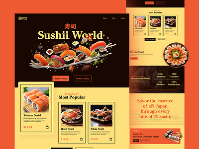 Sushii World - Japanese food restaurant landing page branding food landing page minimalist product design restaurant website sushi ui ux vibrant web design web ui