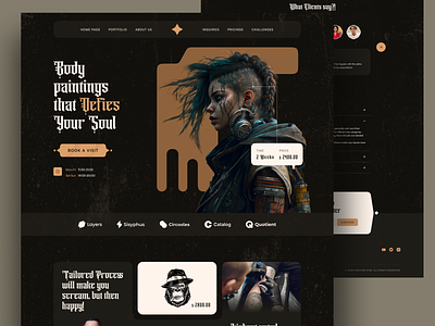 Tatoo Salon Landing Page UI Freebie concept dark design desktop home page landing page page salon tatoo ui unique ux website