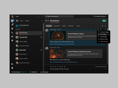 Webex, Pin Message - Web dark ui design messages minimalism pin message slack typography ui ux ux functionality webdesign webex