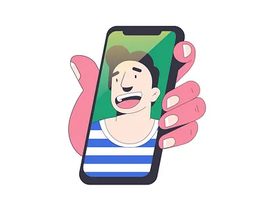 Call app business call character concept design digital flat friend graphic design hand illustration internet logo man phone smile technology ui vector