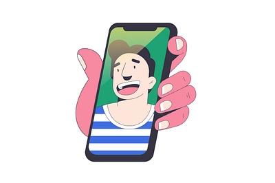 Call app business call character concept design digital flat friend graphic design hand illustration internet logo man phone smile technology ui vector