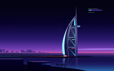 Burj al arab burj city dubai hotel illustration light luxury neon retro
