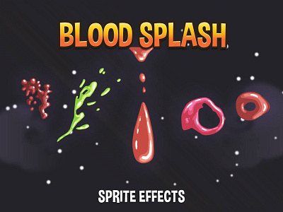 Blood Splash Sprite Effects Asset Pack 2d art asset assets blood effect effects fantasy game game assets gamedev illustration indie game rpg splash sprite sprites vector