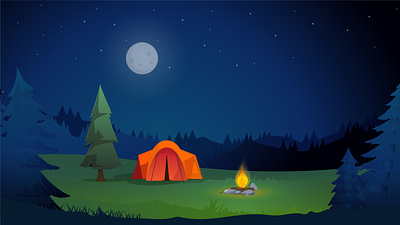 Cartoon Night Sky Background background camp camping cartoon fire night night sky tent