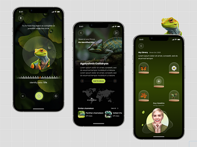 Insects Library App 3d animal application animal home screen branding creative home screen dark theme glassmorephism graphic design insect library screen insects library app logo ratio screen ui