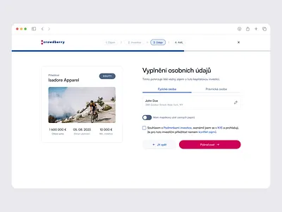 CB - Investment Process bright czech investment onboarding personal details process stepper toggle ui