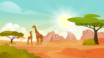 Cartoon Savannah Background africa giraffe landscape nature savannah sunny warm wild