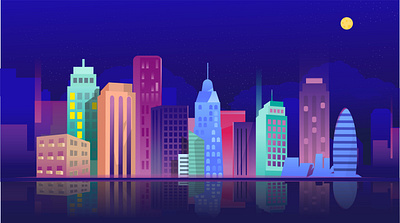 City Background Cartoon at Night big city cartoon city city at night illustration light night night city sky