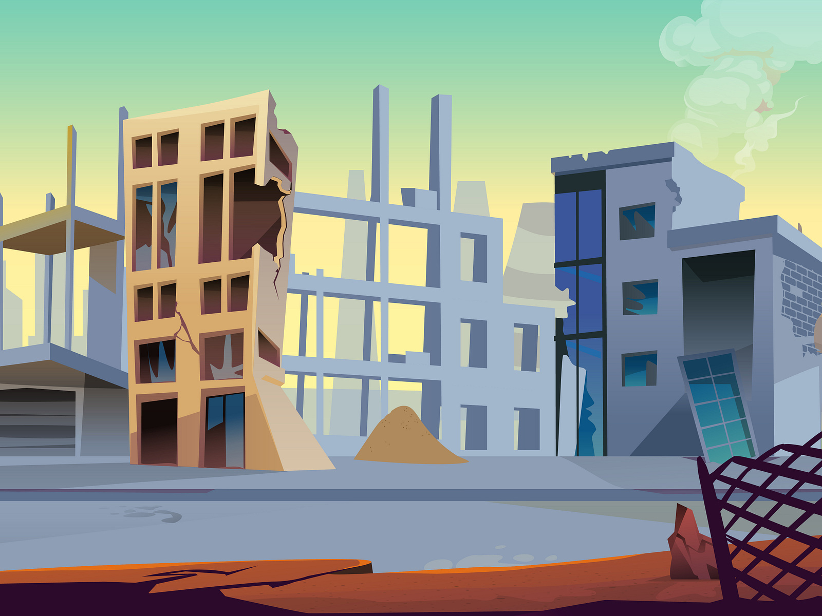 Destroyed City Background Cartoon by Cartoons.co on Dribbble