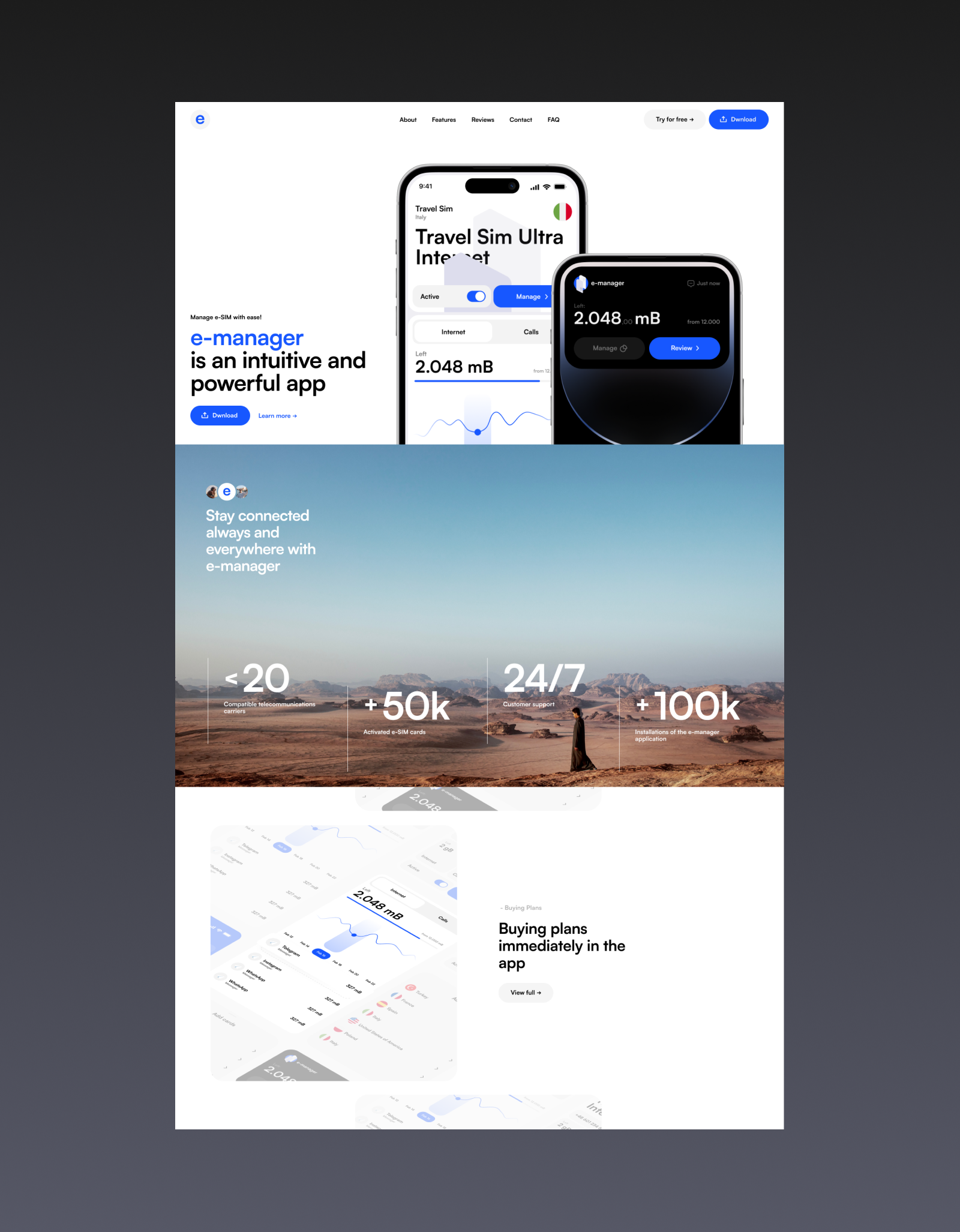 Emanager site design for ESim card management mobile app by