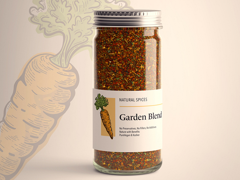 Natural Spices Label Design brand design brand identity branding carrot food label food packaging garden graphic design illustrated illustration illustration art jar label label design natural organic packaging packaging design product packaging spices